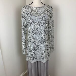 Gillian Vintage Two-piece Grey Lace Formal‎ Maxi Dress Sz 10